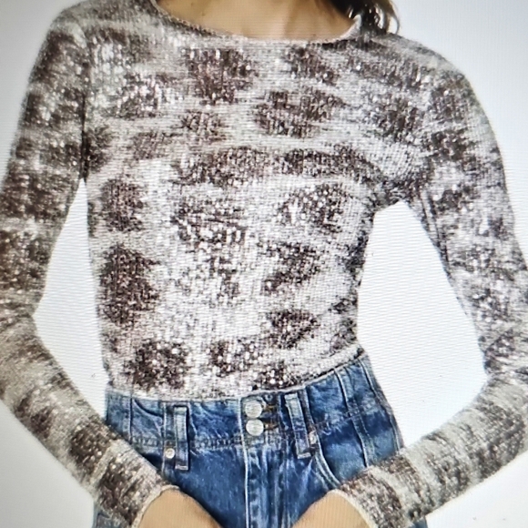 NWT Free People Gold Rush Long Sleeve Lustrous Sequin Top XL - Picture 1 of 14